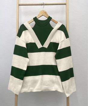 ボーダー柄ニットトップス オフショルダー 送料無料 即日発送-3