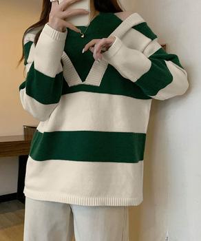 ボーダー柄ニットトップス オフショルダー 送料無料 即日発送-6