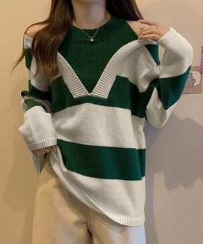 ボーダー柄ニットトップス オフショルダー 送料無料 即日発送-7