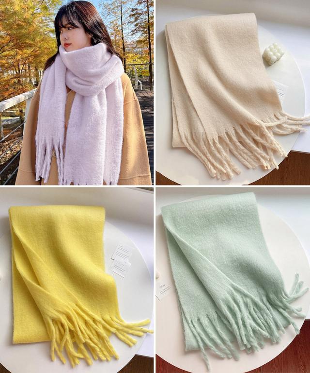 ボリューム ワイドマフラーフリンジ 無地 送料無料 即日発送-9