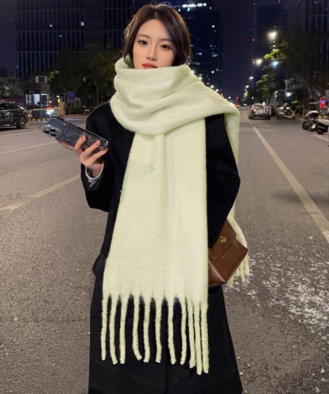 ボリューム ワイドマフラーフリンジ 無地 送料無料 即日発送-5