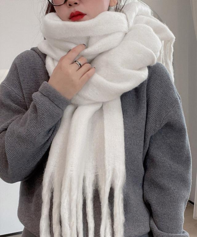 ボリューム ワイドマフラーフリンジ 無地 送料無料 即日発送-6