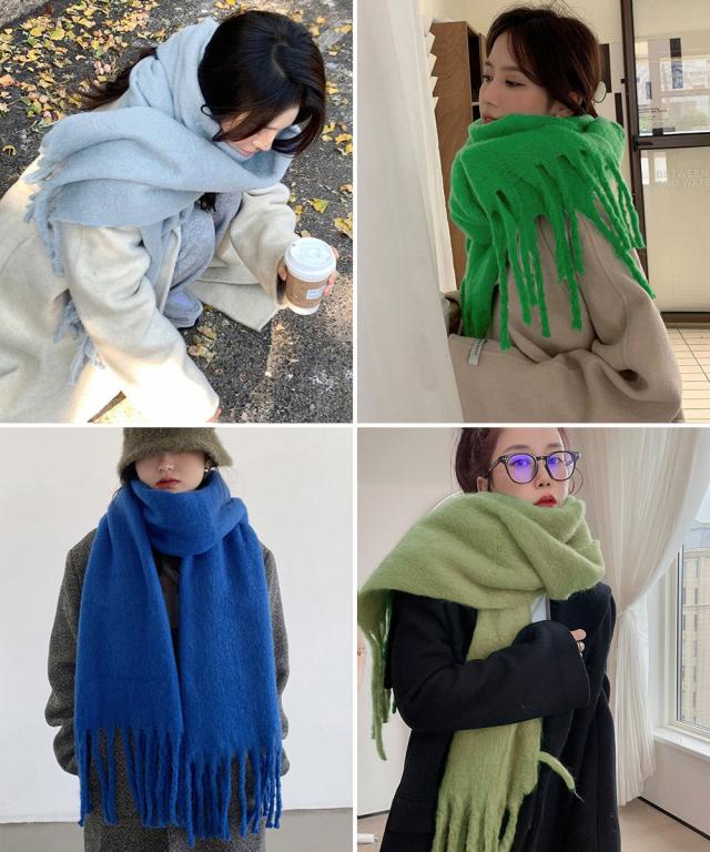 ボリューム ワイドマフラーフリンジ 無地 送料無料 即日発送-8