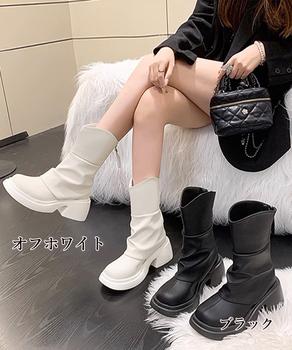 厚底ショートブーツ 太ヒール 秋冬靴 送料無料 即日発送-1