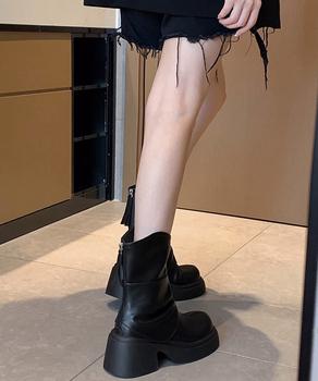 厚底ショートブーツ 太ヒール 秋冬靴 送料無料 即日発送-6