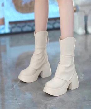 厚底ショートブーツ 太ヒール 秋冬靴 送料無料 即日発送-8