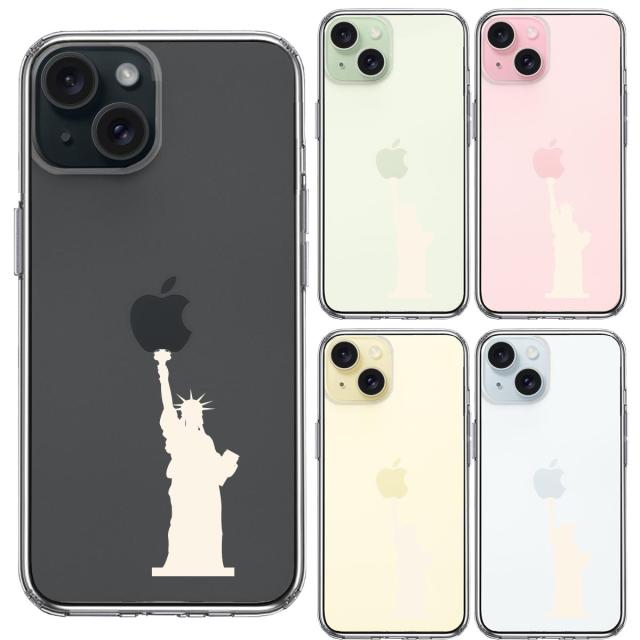 iPhone15Plus ケース クリア 自由の女神 ホワイト スマホケース 側面ソフト 背面ハード ハイブリッド  送料無料-1