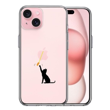 iPhone15 ケース クリア にゃんこ 猫じゃらし スマホケース 側面ソフト 背面ハード ハイブリッド 送料無料-0