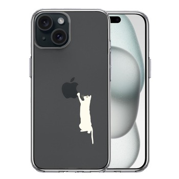 iPhone15 ケース クリア にゃんこ リンゴ つんつん ホワイト スマホケース 側面ソフト 背面ハード ハイブリッド 送料無料-0