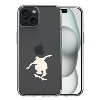 iPhone15 ケース クリア スケートボード ホワイト スマホケース 側面ソフト 背面ハード ハイブリッド 送料無料-0