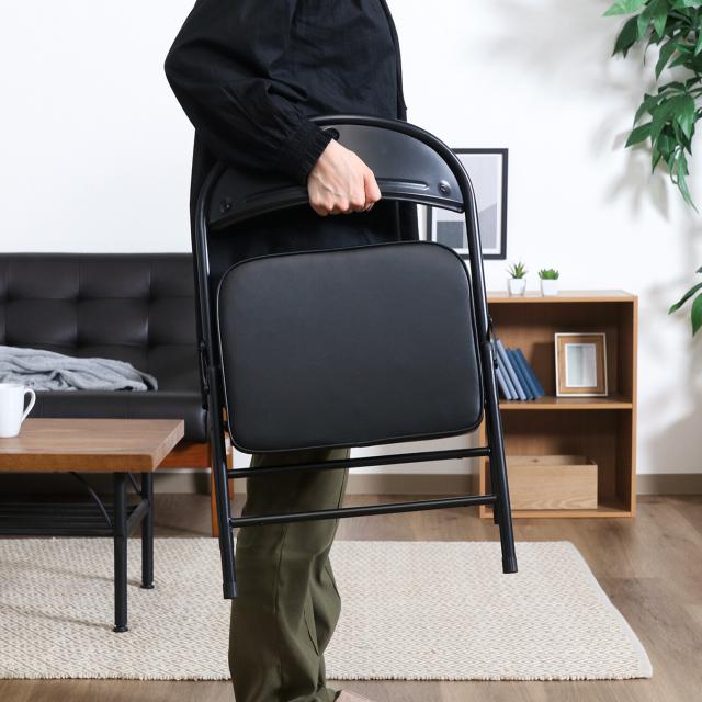 折リたたみチェア ロータイプワイドPU 4脚セット 送料無料-15