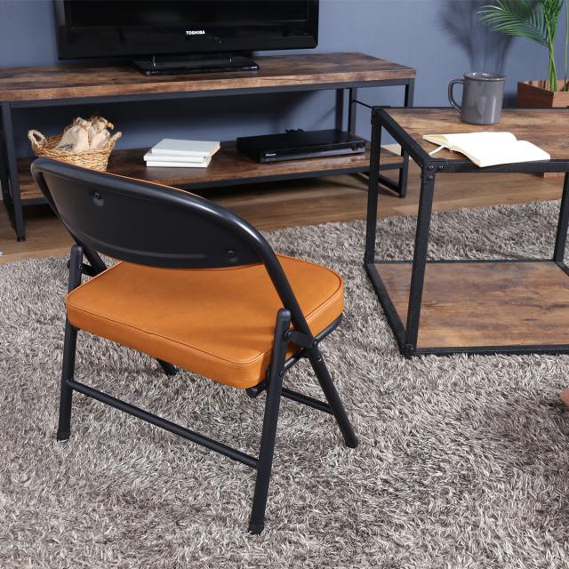 折リたたみチェア ロータイプワイドPU 4脚セット 送料無料-4