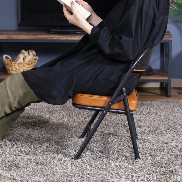 折リたたみチェア ロータイプワイドPU 4脚セット 送料無料-8