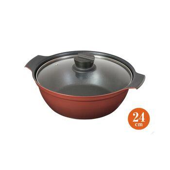 旨味ふっ素加工IH対応ガラス蓋付卓上鍋24cm 送料無料 即日発送-0