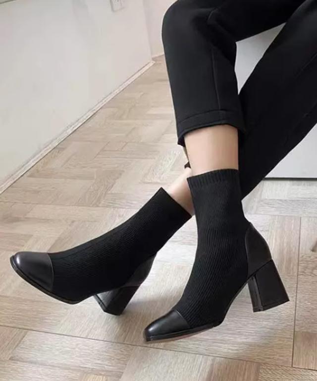 ソックス風ブーツ レディース 太ヒール 送料無料 即日発送-2