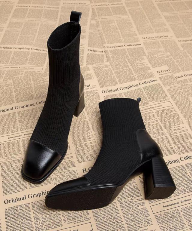 ソックス風ブーツ レディース 太ヒール 送料無料 即日発送-4