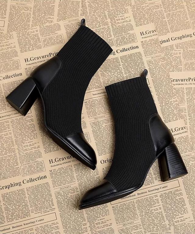 ソックス風ブーツ レディース 太ヒール 送料無料 即日発送-5