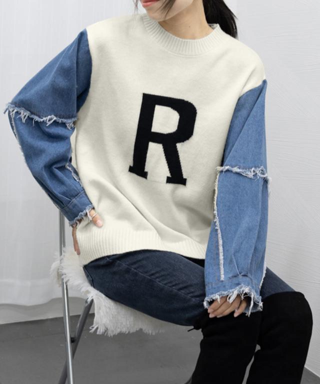 ドッキングニット デニムシャツ 切り替え 送料無料 即日発送-9