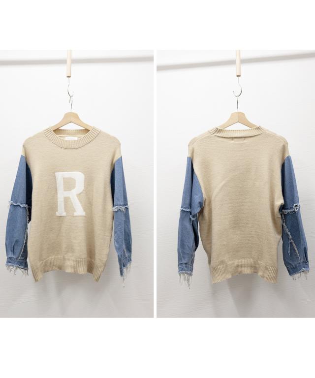 ドッキングニット デニムシャツ 切り替え 送料無料 即日発送-2