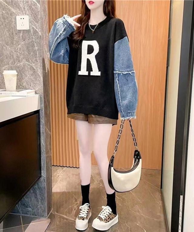 ドッキングニット デニムシャツ 切り替え 送料無料 即日発送-5