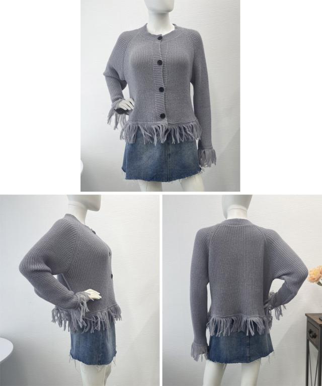 フリンジニットカーディガン クルーネック 送料無料 即日発送-3