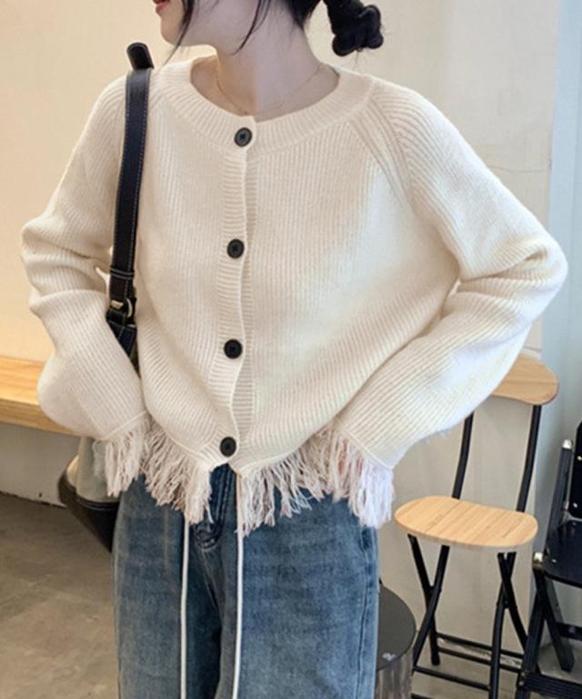 フリンジニットカーディガン クルーネック 送料無料 即日発送-7