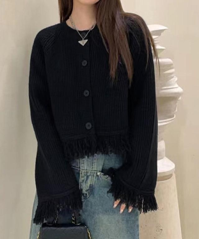 フリンジニットカーディガン クルーネック 送料無料 即日発送-8