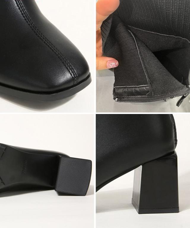 ショートブーツ 美脚 リブ切り替えブーツ 送料無料 即日発送-3