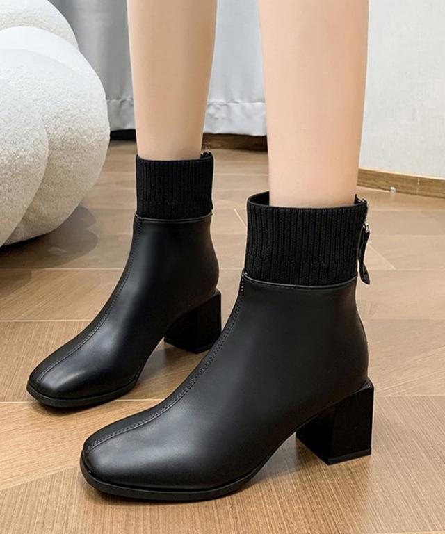 ショートブーツ 美脚 リブ切り替えブーツ 送料無料 即日発送-4