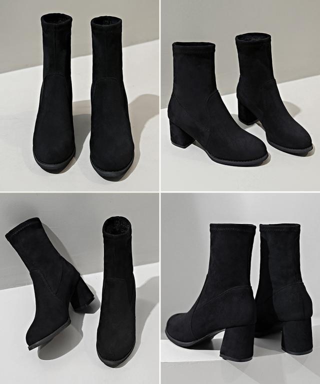 スエード調ショートブーツ 太ヒールブーツ 送料無料 即日発送-2