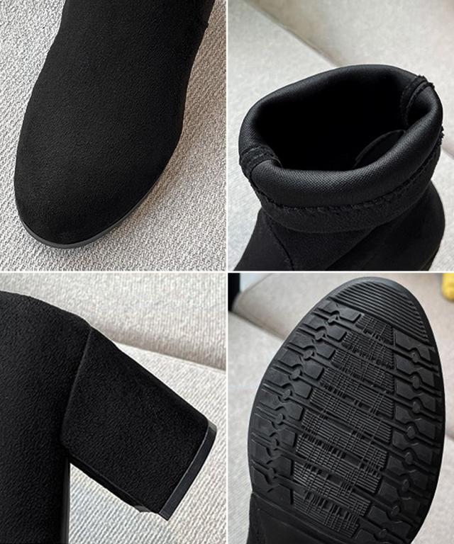 スエード調ショートブーツ 太ヒールブーツ 送料無料 即日発送-3