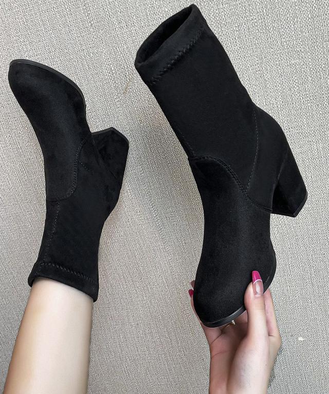 スエード調ショートブーツ 太ヒールブーツ 送料無料 即日発送-7