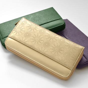 長財布 MOMO 牛革型押しラウンドファスナー長財布 AN 3169 3色展開 背面ポケット付きレディース長財布 送料無料-3