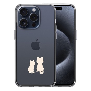 iPhone15Pro ケース クリア わんこ にゃんこ お月見 ホワイト スマホケース 側面ソフト 背面ハード ハイブリッド 送料無料-0