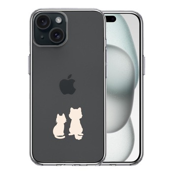 iPhone15Plus ケース クリア わんこ にゃんこ お月見 ホワイト スマホケース 側面ソフト 背面ハード ハイブリッド  送料無料-0