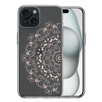 iPhone15Plus ケース クリア 曼荼羅 花柄 スマホケース 側面ソフト 背面ハード ハイブリッド  送料無料-0
