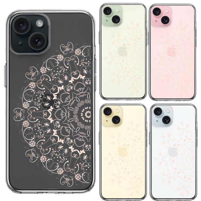 iPhone15Plus ケース クリア 曼荼羅 花柄 スマホケース 側面ソフト 背面ハード ハイブリッド  送料無料-1