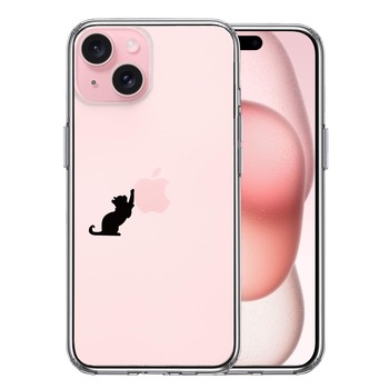 iPhone15 ケース クリア 猫 リンゴ キャッチ スマホケース 側面ソフト 背面ハード ハイブリッド 送料無料-0