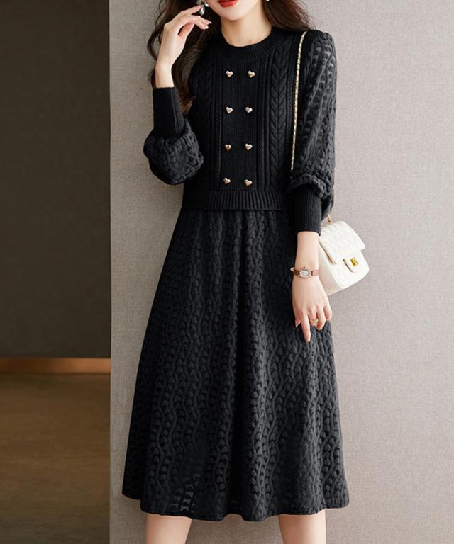 ニットワンピース ランタンスリーブ 上品 送料無料 即日発送-4