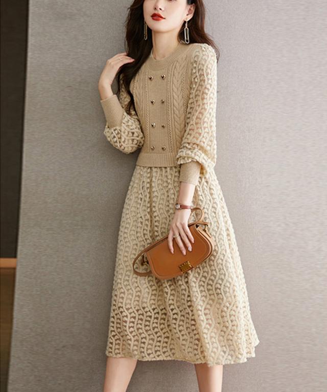 ニットワンピース ランタンスリーブ 上品 送料無料 即日発送-6