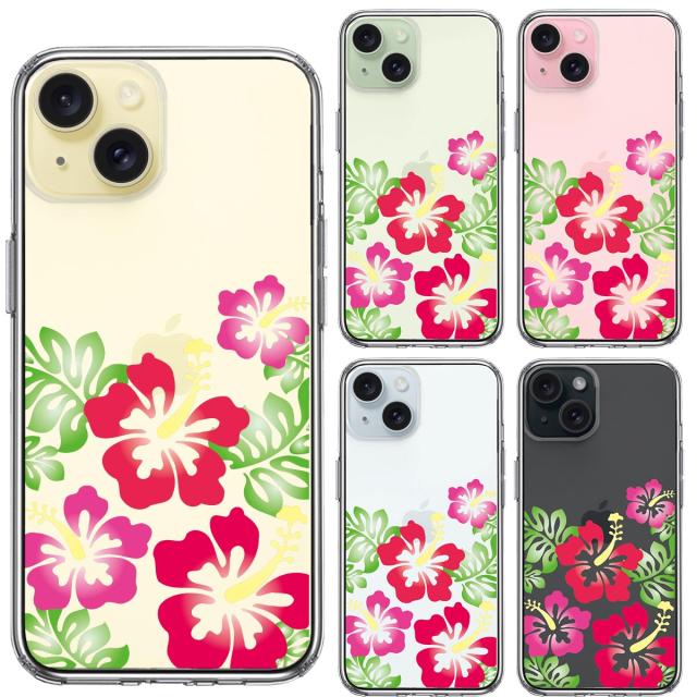 iPhone15Plus ケース クリア ハイビスカス レッド スマホケース 側面ソフト 背面ハード ハイブリッド 送料無料-1