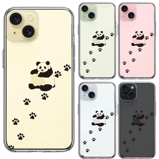 iPhone15Plus ケース クリア パンダ リンゴ大好き スマホケース 側面ソフト 背面ハード ハイブリッド  送料無料-1