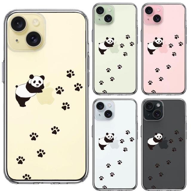 iPhone15 ケース クリア パンダ フットプリント スマホケース 側面ソフト 背面ハード ハイブリッド  送料無料-1