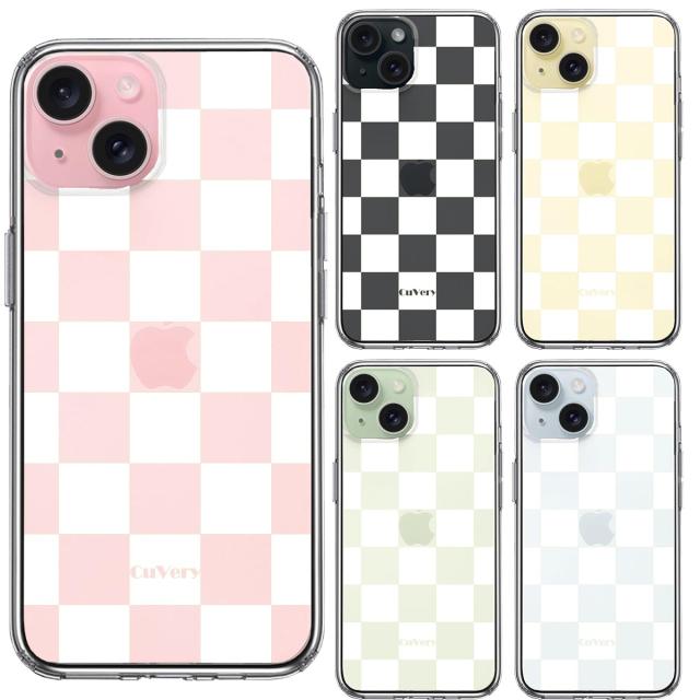 iPhone15Plus ケース クリア チェック ホワイト スマホケース 側面ソフト 背面ハード ハイブリッド 送料無料-1