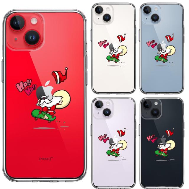 iPhone14Plus ケース クリア トナカイ スケートボード サンタ スマホケース 側面ソフト 背面ハード ハイブリッド  送料無料-1