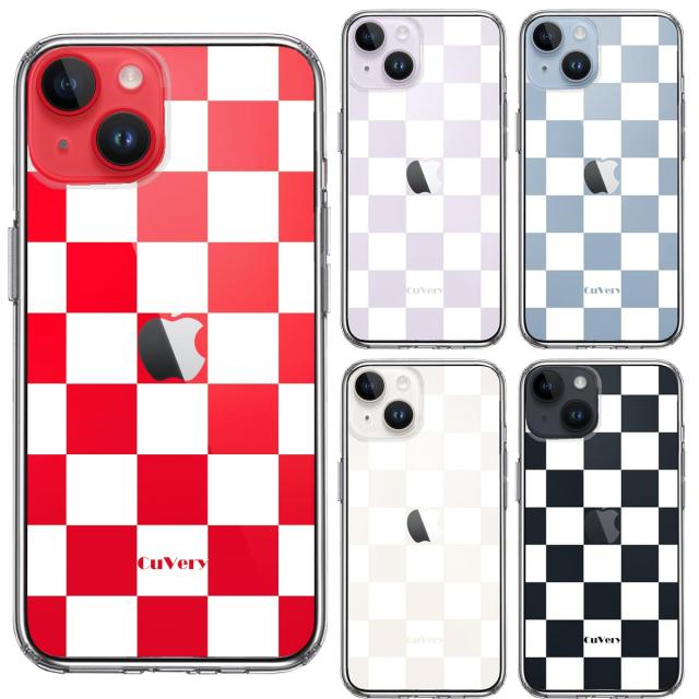iPhone14Plus ケース クリア チェック ホワイト スマホケース 側面ソフト 背面ハード ハイブリッド 送料無料-1