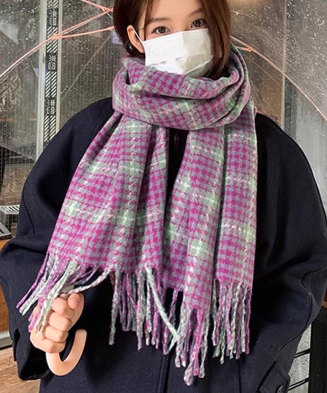 チェック柄マフラー 大判 ストール 秋冬 送料無料 即日発送-5