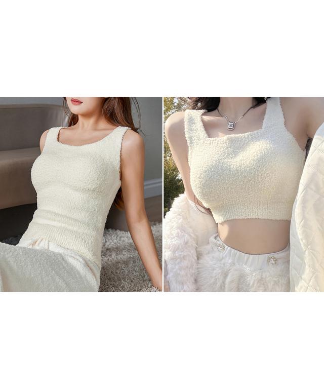 ニットタンクトップカップ付き ボアキャミ 送料無料 即日発送-5