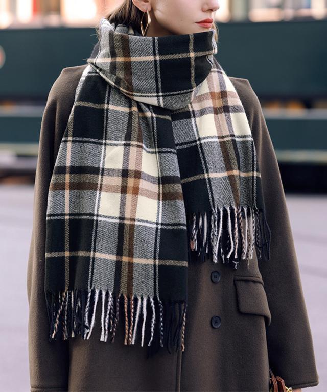 フリンジマフラー チェック柄 秋冬 送料無料 即日発送-4