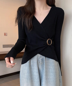 リブニット カシュクール風ニットトップス 送料無料 即日発送-0